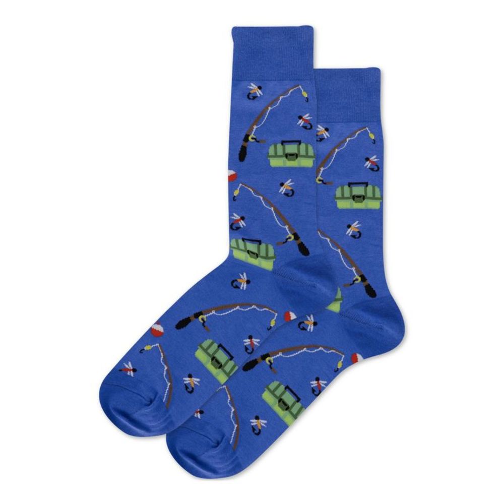 HOTSOX Mens Blue Print Fishing Novelty Crew Socks 6-13